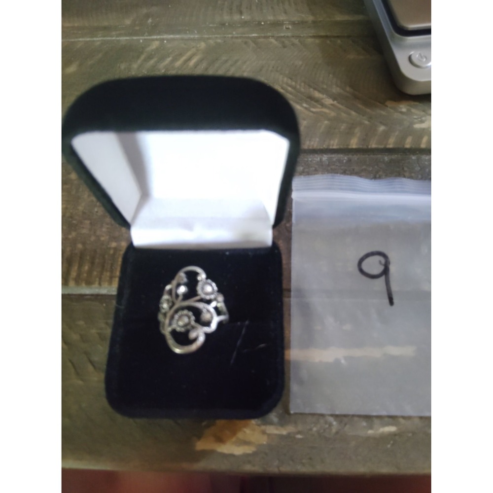 925 Filigree Flower Vine Statement Ring Size 7.5 Womens